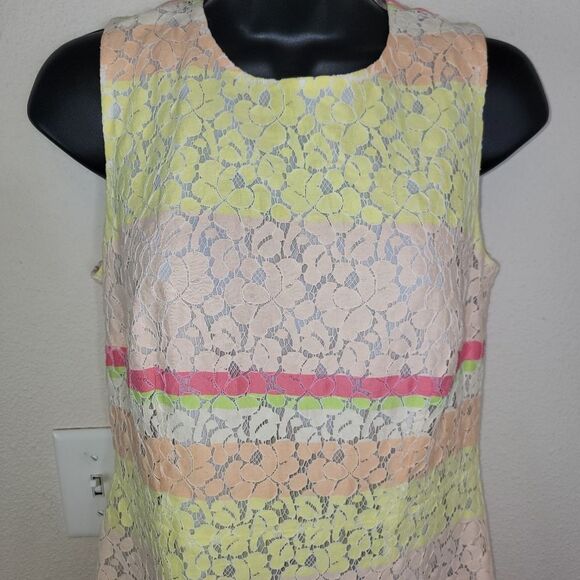 Ann Taylor Bright Striped Lace Sheath Dress Size 4 - Picture 3 of 8